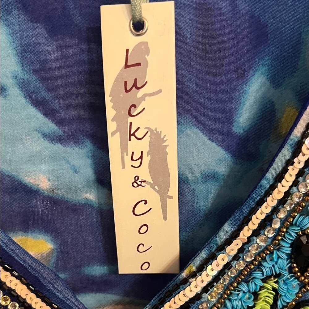 LUCKY & COCO NWT Kaftan Womens 3X Blue Water Embellished
Gemstone Beach Wear - Picture 3 of 15